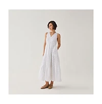 Reistor Women's Embroidered Cotton Tiered Wrap Maxi Dress