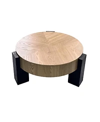 Streamdale Furniture 33'' Round Wood Coffee Table with Hidden Storage and 3 Block Legs