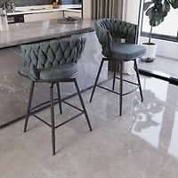 Streamdale 26" Suede Woven Swivel Bar Stools with Back and Footrest, Set of 2 (Blue)