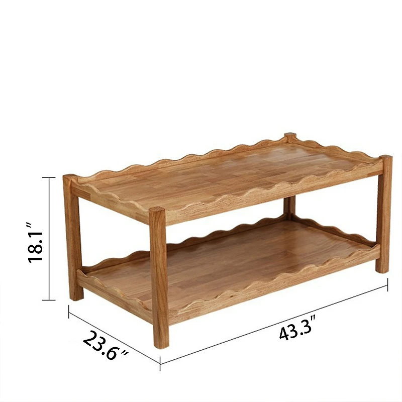 Streamdale Furniture Modern 2-Tier Rectangular Coffee Table with Storage Shelf and Rubberwood Legs