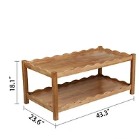 Streamdale Furniture Modern 2-Tier Rectangular Coffee Table with Storage Shelf and Rubberwood Legs
