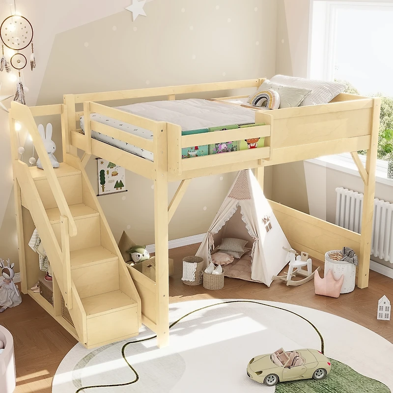 Streamdale Furniture Solid Wood Loft Bed with Wardrobe, Storage, and Stairs