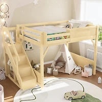 Streamdale Furniture Solid Wood Loft Bed with Wardrobe, Storage, and Stairs