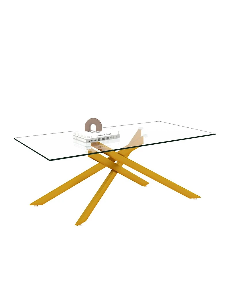 Streamdale Furniture 47.2" Rectangular Clear Tempered Glass Coffee Table with Golden Metal Legs