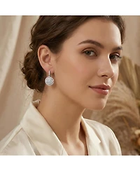 Rachel Glauber White Gold Plated Cz Flower Cluster Halo Dangle Earrings