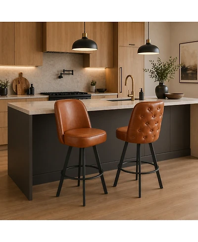Streamdale Furniture Set of 2 Commercial Grade Swivel Bar Stools with Upholstered Tufted Seats