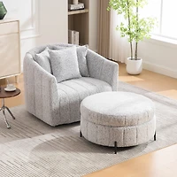 Streamdale Furniture Swivel Barrel Chair and Half with Storage Ottoman, Chenille Tufted Armchair