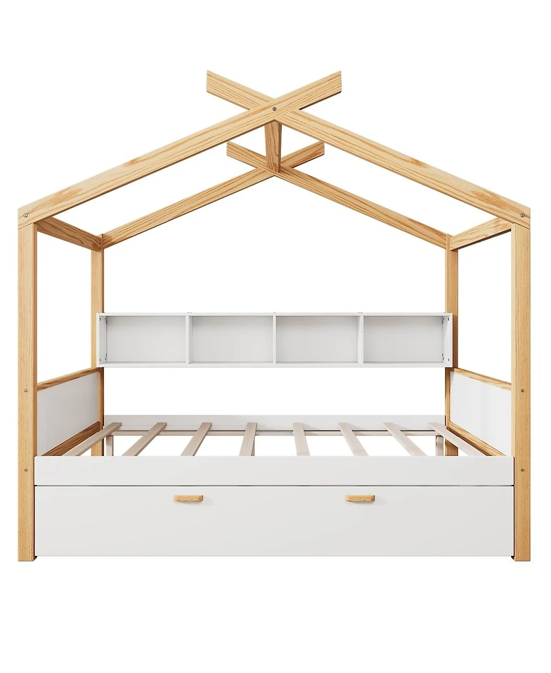Streamdale Furniture Wooden House Bed with Two Drawers and Bookshelf Storage