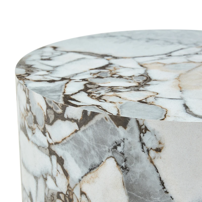Streamdale Furniture Marble Textured Cylindrical Coffee Table, 23.6" x 11.8