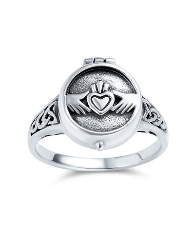 Bling Jewelry Claddagh Locket Ring Celtic Heart Memorial Keepsake Oxidized .925 Sterling Silver
