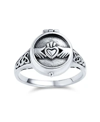 Bling Jewelry Claddagh Locket Ring Celtic Heart Memorial Keepsake Oxidized .925 Sterling Silver