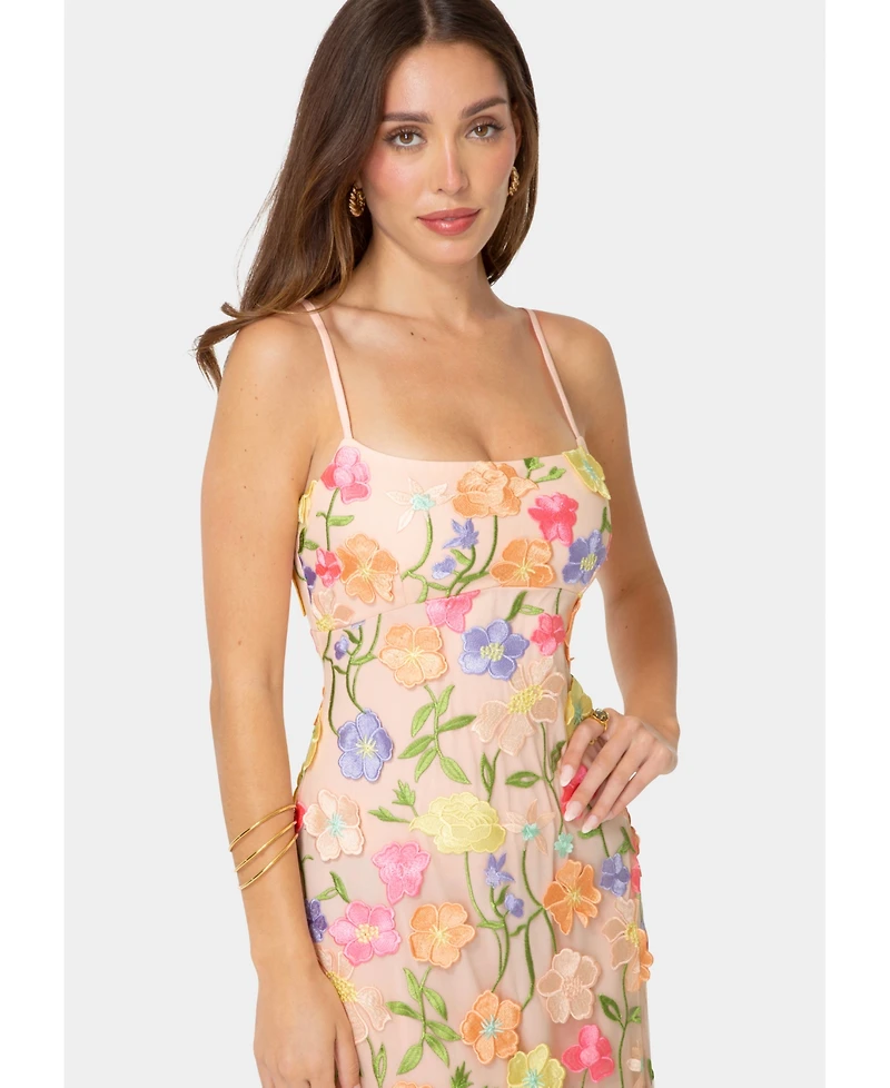 Bebe Women's Floral Embroidery Bodycon Maxi Dress