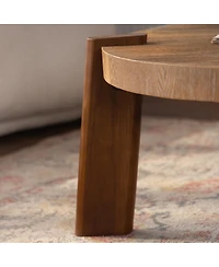 Streamdale Furniture 36.61" Round Herringbone Solid Wood Coffee Table with Tapered Legs