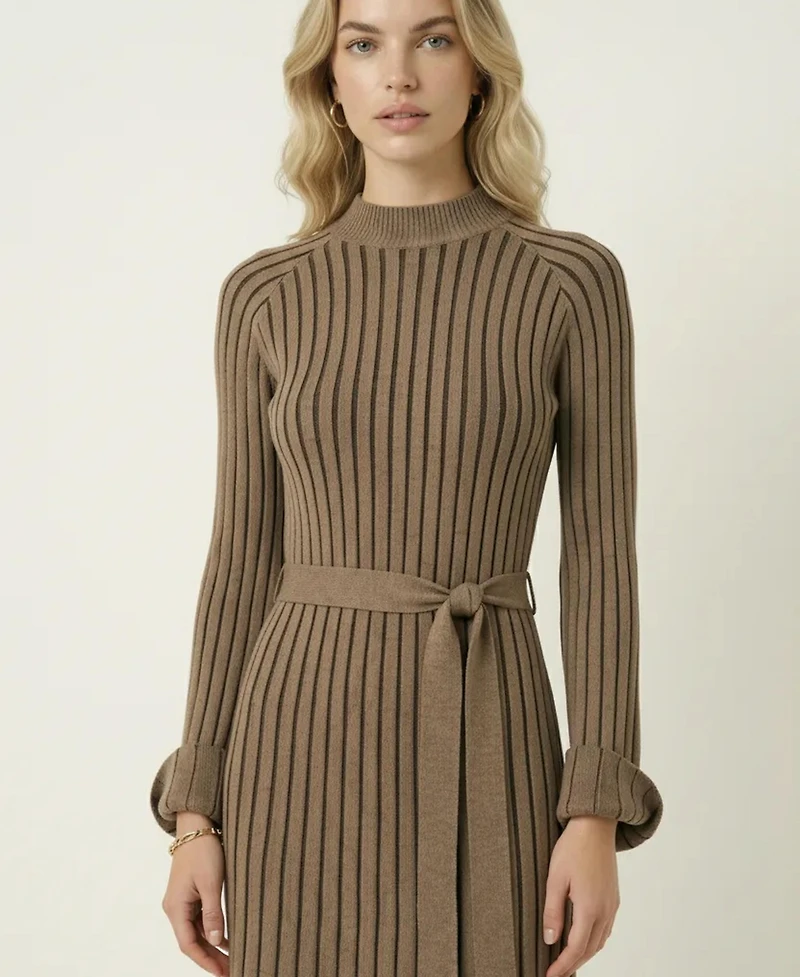Modenaire Women's Ribbed Knit Mock-Neck Fit-And-Flare Dress