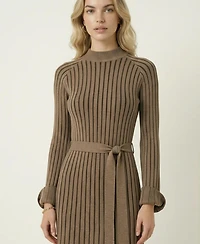 Modenaire Women's Ribbed Knit Mock-Neck Fit-And-Flare Dress