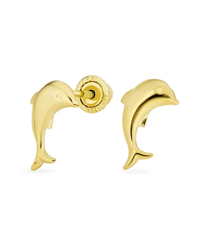 Bling Jewelry Tiny Nautical Tropical Ocean Marine Life 14K Yellow Gold Dolphin Stud Earrings