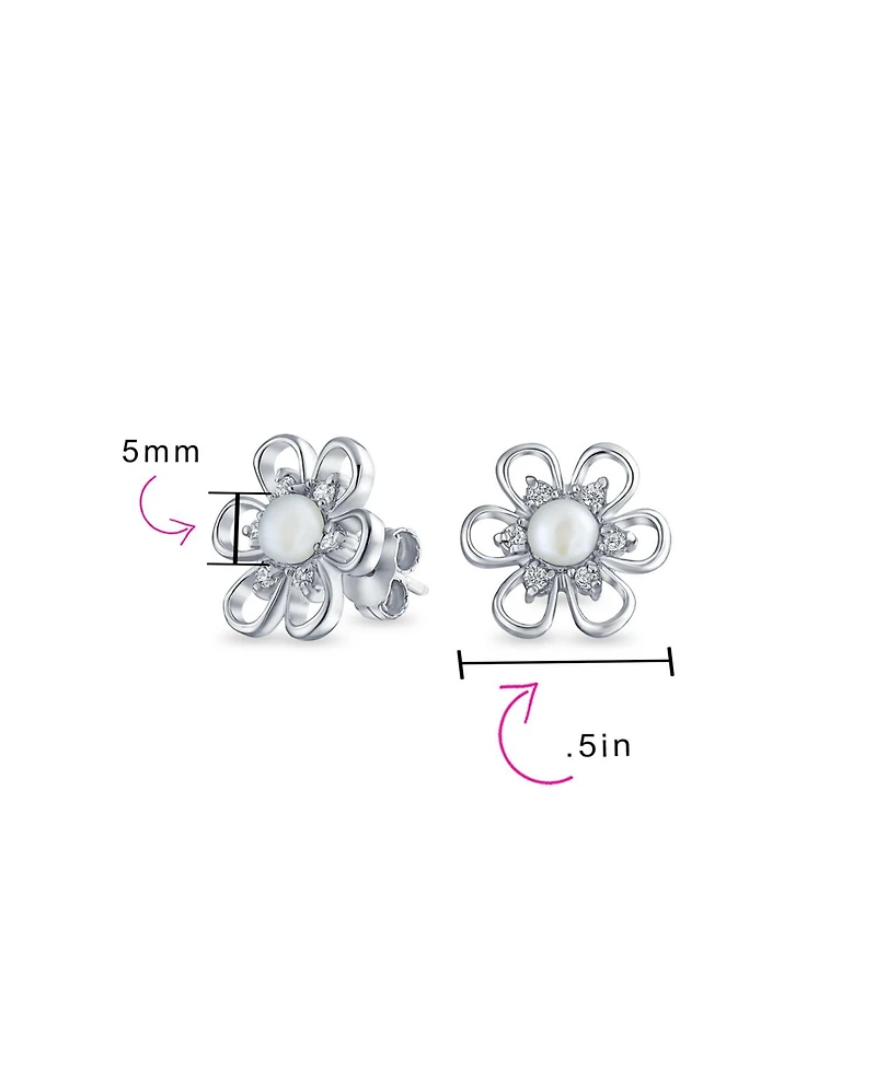 Bling Jewelry Freshwater Cultured Pearl Daisy Flower Stud Earrings .925 Sterling Silver