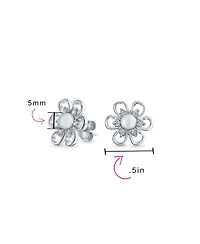 Bling Jewelry Freshwater Cultured Pearl Daisy Flower Stud Earrings .925 Sterling Silver