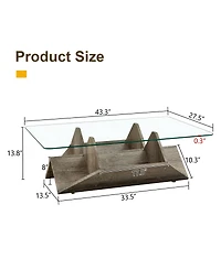 Streamdale Furniture Tempered Glass and Mdf Coffee Table with Carved Wood Grain and Storage