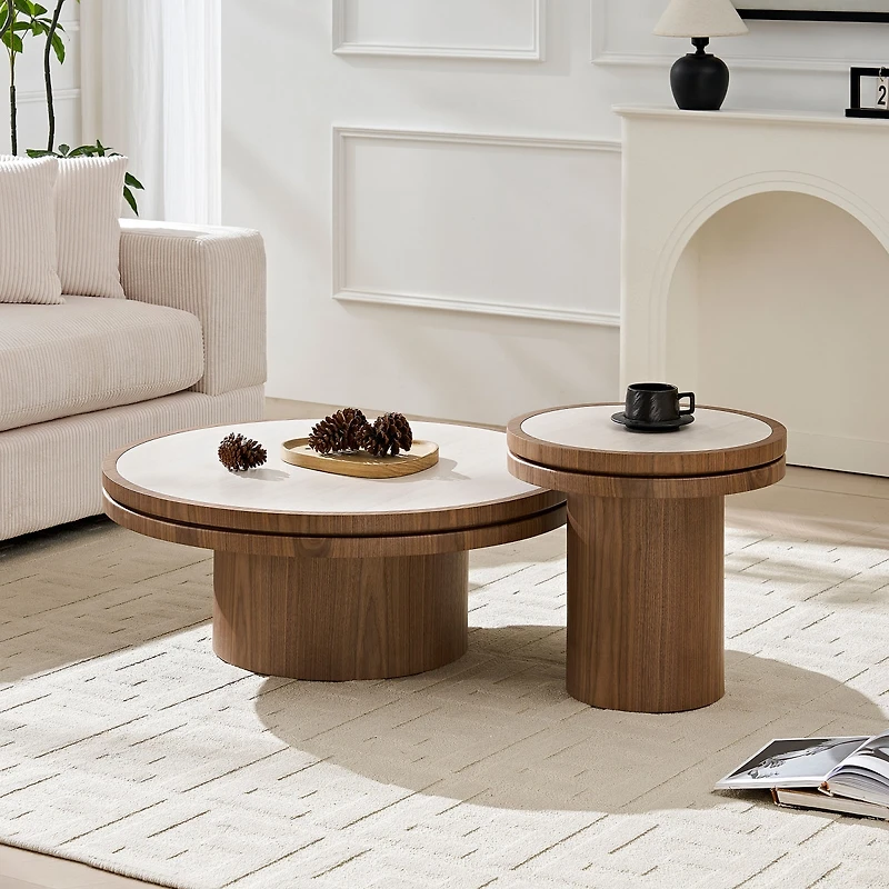 Streamdale Furniture 19.49" and 35.43" Sintered Stone Round Coffee Table Set