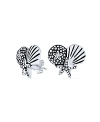 Bling Jewelry Tropical Vacation Beach Escape Sand Dollar Starfish Seashell Stud Earrings .925 Sterling Silver