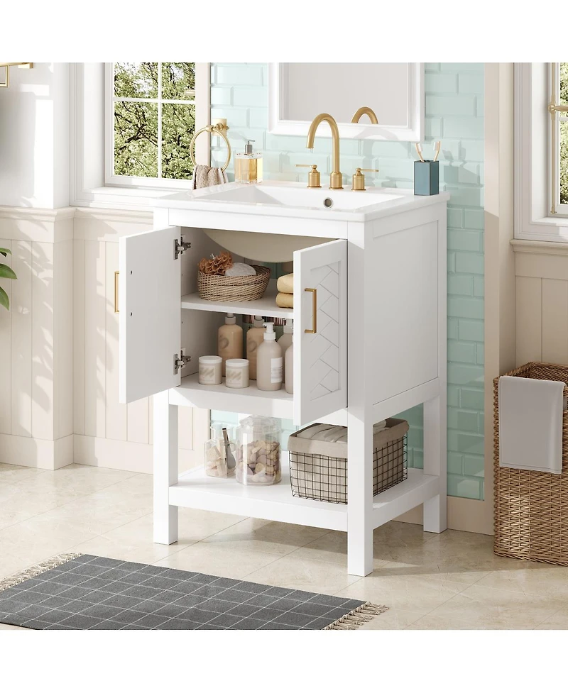 Sillysis 24 Inch Bathroom Vanity with Sink, Modern Solid Wood Mdf Cabinet, Adjustable Shelf and Soft Close Doors, Space Saving Design