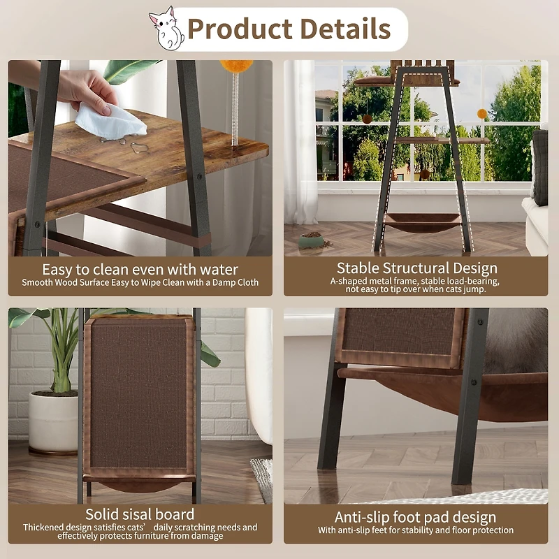 Streamdale Furniture 58-Inch Modern Cat Tree for Large Cats with Scratching Board and Hammock
