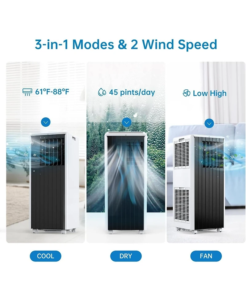 Xo 2-Piece Set of 8,000 Btu Portable Air Conditioners with Cooling, Dehumidifier and Fan, Remote, Quiet Operation and Timer