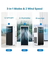 Xo 2-Piece Set of 8,000 Btu Portable Air Conditioners with Cooling, Dehumidifier and Fan, Remote, Quiet Operation and Timer