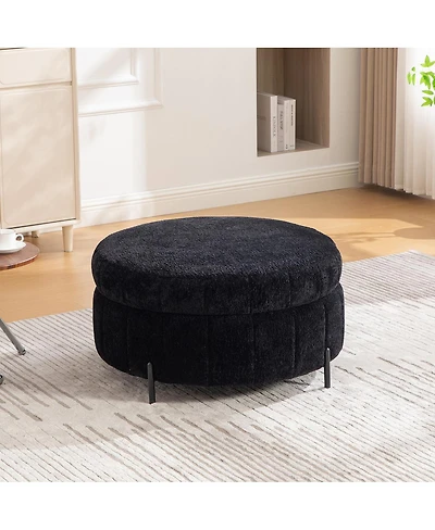 Streamdale Furniture 31.3" Upholstered Round Storage Ottoman with Reversible Lid