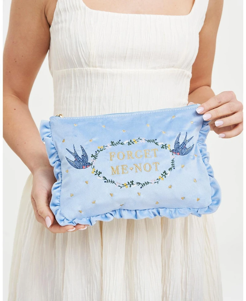 Fable England Women's Forget Me Not Velvet Embroidered Pouch