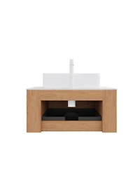 Sillysis Wall Mounted Bathroom Vanity with Rectangular Ceramic Sink, Modern Wood Grain Cabinet, Soft Close Drawer, Pre-assembled