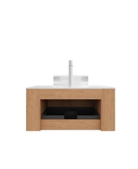 Sillysis Wall Mounted Bathroom Vanity with Crystal Glass Vessel Sink, Soft Close Drawer, Ample Storage