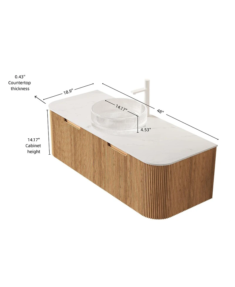Sillysis Wall Mounted Bathroom Vanity with Crystal Glass Vessel Sink, Soft Close Drawer, Ample Storage, Pre-assembled