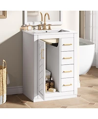 Sillysis 24 Inch Modern Bathroom Vanity with Sink, Solid Wood Mdf Cabinet 3 Soft Close Drawers, Space-Saving Storage
