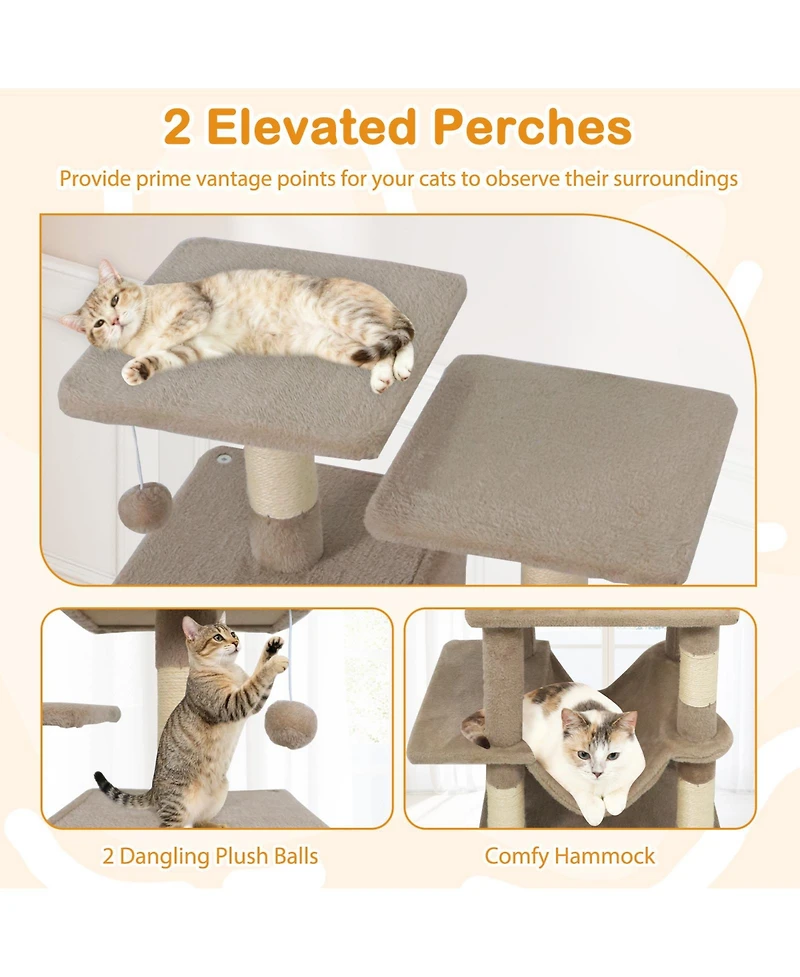 Gymax 57'' Cat Tree for Indoor Cats with Dual Condos Hammock Sisal Scratching Posts
