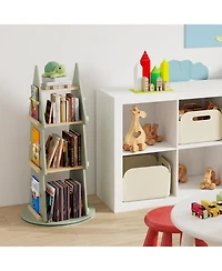 Gymax Kids Rotating Bookshelf 4 Tier Tree Shape Revolving Bookcase 360 Degrees Display Rack