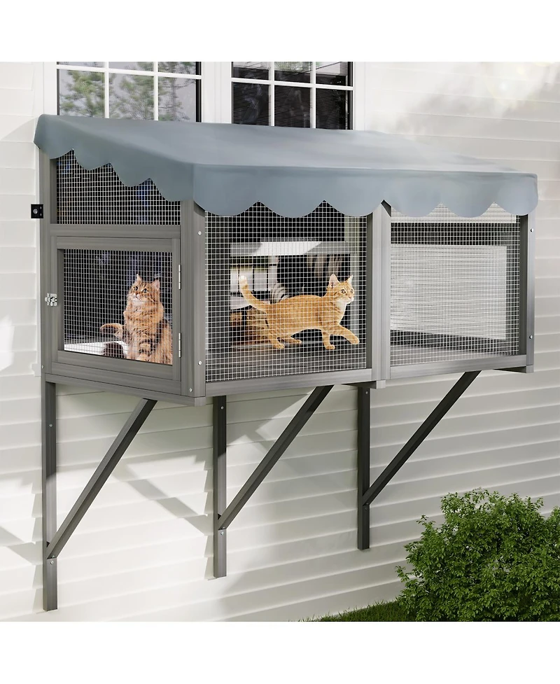 Streamdale Furniture Expandable Wooden Window Catio Enclosure for Indoor Cats