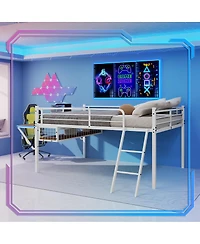 Streamdale Furniture Metal Loft Bed with Desk, Led Lights, and Storage