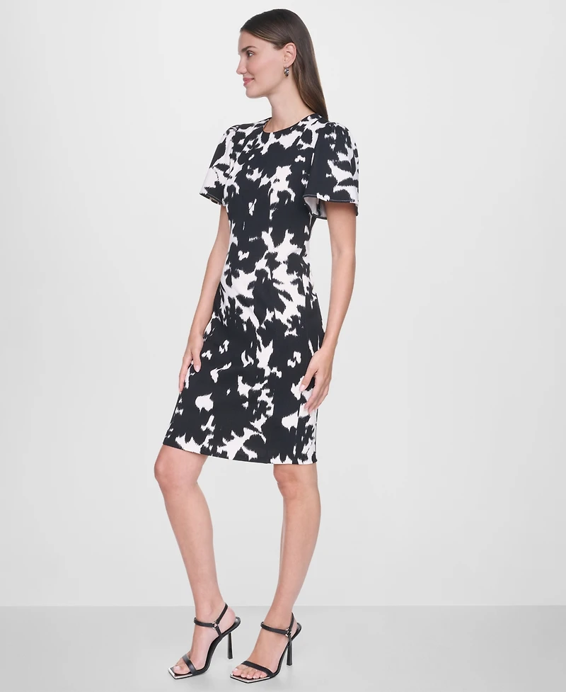 Dkny Women's Flutter-Sleeve Printed Dress