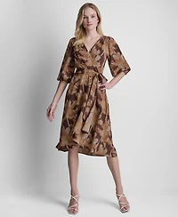 Dkny Women's Balloon-Sleeve Faux Wrap Midi Dress