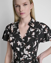 Dkny Women's Flutter-Sleeve Tiered Printed Midi Dress