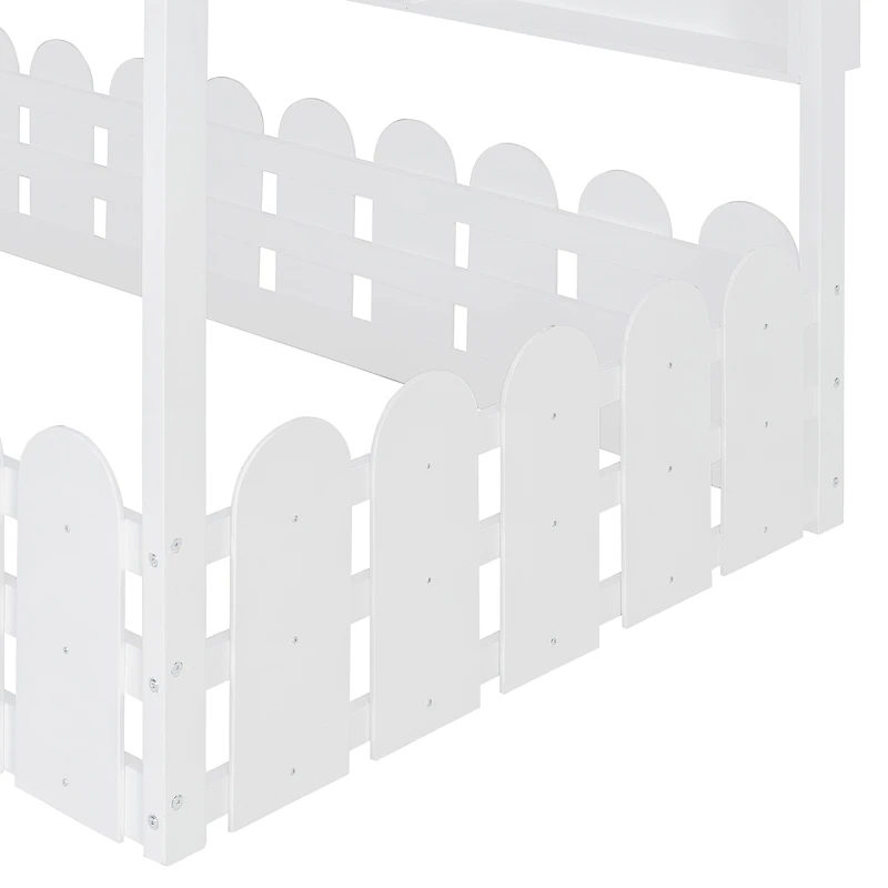 Streamdale Furniture Montessori House Bed with Fence, Storage and Lights (Slats Not Included)