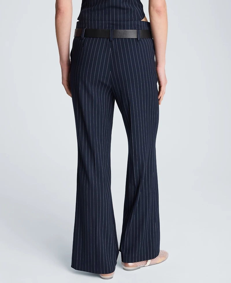 Kenneth Cole Women's Pinstripe Belted Flare Pants