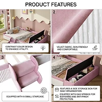 Streamdale Furniture Velvet Daybed with Stairs, Gas Lift Storage, and Padded Guardrails
