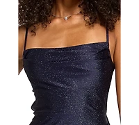 Emerald Sundae Juniors' Glitter Knit Cowl Neck Dress