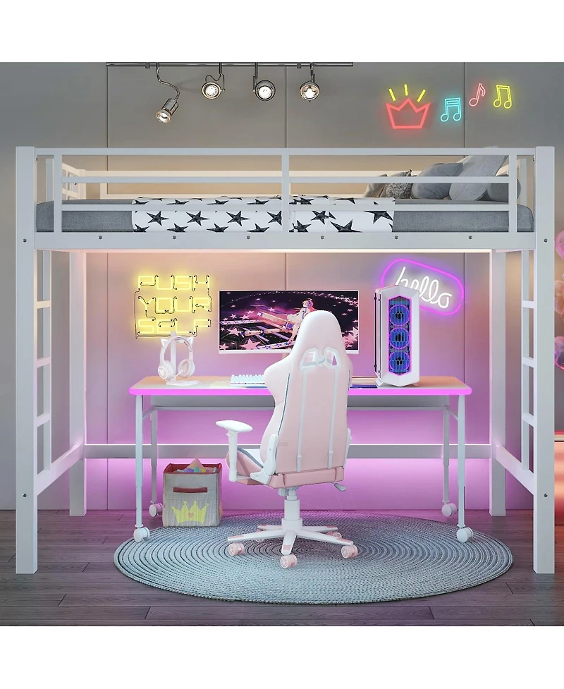 Streamdale Furniture Metal Loft Bed with Ladder and Guardrails
