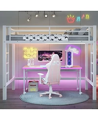 Streamdale Furniture Metal Loft Bed with Ladder and Guardrails