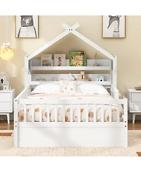 Streamdale Furniture Full Size Wooden House Bed with Storage Headboard Shelf