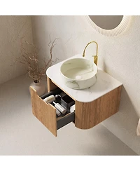 Sillysis Wall Mounted Bathroom Vanity with Sintered Stone Top, Round Ceramic Basin, Soft Close Drawer, Pre-assembled